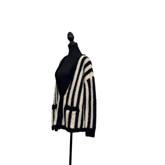 Society Amuse Black & White Fuzzy Angora Sweater | Large - Picture 4 of 6